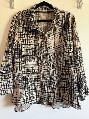 Habitat Black White Abstract Grid Print Button Front Tunic Shirt Size M